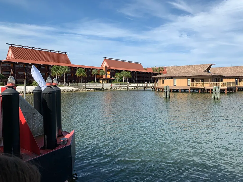 Disney's Polynesian Village Resort longhouse buildings on Seven Seas Lagoon