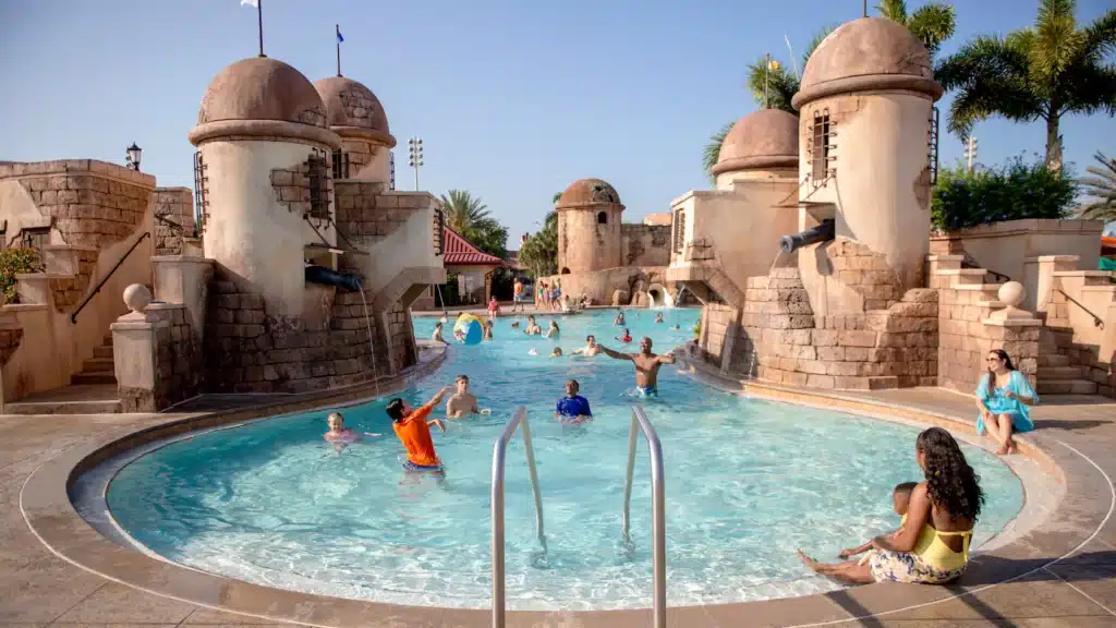 a group of people in a pool